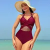 Swimwear Women Femmes One-Piecs Swimsuits solides Spies sexy Bathing Mesh Mesh V-Neck Suite de maillot de bain Bather Bather