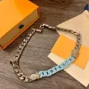 Collier en émail bleu bracelet d'inscription et collier pour hommes et femmes Collier en acier en titane de haute qualité
