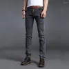 Jeans masculinos neve cinza homens magros calças fit algodão estiram calças longas para masculino clássico diário lápis de trabalho