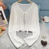 Magliette da donna 2024 TIGHIE BIANCO UP SIMMA CARDIGAN SEXY SEXY Long Sheer Mesh Crop Tops Woman Chic All Match Short Short Shirt Mujer Mujer
