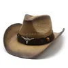 Cappello da cowboy occidentale di paglia vuota per uomini donne arricciatura brima brim -spiaggia cappelli da sole panama cowgirl cappelli da pesca all'aperto