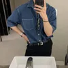 Vêtements pour hommes d'été Luxury Denim Short à manches de chemise de poche à manches courtes boutonnières coréen streetwear élégant 240506