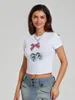 T-shirts pour femmes Tops d'été des femmes à manches courtes décontractées coure-cou arc disco ball imprimé t-shirts streetwear