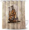 Tende per doccia tende da bagno in tessuto impermeabile al 100 % poliestere lavabile con design della barca a vela marrone
