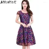 Vestidos de festa vermelhos 2024 Robe Vinho Femme Manga curta verão Casual Printing Dress Floral Dress Chiffon Plus Tamanho Vestidos Mujer FYY540