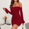 2024 Printemps / été Nouvelle femme Lacet Up One épaule à manches longues Slim Fit Emballé Hip Sexy Robe F51330