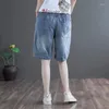 Women's Jeans Summer Thin Denim Shorts Women's Straight Leg Flanging Middle Cute Pants Elastic Waist Large Ripped Alternative Fashion