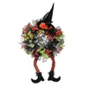 装飾的な花ガーランドハンドメイド29.53x15.75インチウィッチハットと脚のドアリース窓祭りのパーティーハロウィーン