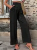 Women's Pants Capris Womens Pants Chic Fashion Trousers Pockets Loose Wide Leg Pants Vintage Casual Longs Female High Elastic Waist Drawstring Y240509