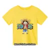 Tシャツ新しいワンピースTシャツキッズファンギフト服の女の子Tシャツ男の子ルフィTシャツ夏半袖カジュアルアニメトップT240509