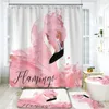 Zasłony prysznicowe Flamingo zasłona Wodoodporna poliestrowa roślina tropikalna Zestaw łazienki bez poślizgu dywan toaleta pokrywka Mata kąpielowa
