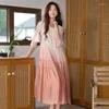 Partykleider rosa Gradientenfarbe 2024 Frühling Sommer Mode Loose Koreanische Frauen O-hals lange elegante Kleidung
