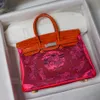 12a spiegelkwaliteit luxe klassieke designer tas vrouw handtas echt lederen patchwork krokodil alle handgemaakte 25 cm oranje creatieve kleur botsing ontwerppas