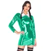 Robes décontractées Sexy Pu Patent Leather Gath Top Tops Down Coun Robe Femme Mini Marive Long Paquet de nuit en latex Slim PVC HIP