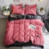 Bedding Sets 2024 Magic Velvet Fleece Set 4pcs/set Stripe Duvet Cover Flat Sheet Pillowcase AB Side Flannel Winter Warm Bed Linen