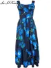 Günlük elbiseler denizxiang moda pist bahar yaz vintage sırtsız pamuklu elbise kadın spagetti kayış mavi sabah zafer çiçek