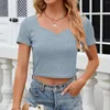 Women's T Shirts T-Shirt Dresses For Women 2024 Fashionable Casual V Neck Stripe Solid Color Short Sleeved Slim Fit Female Clothing