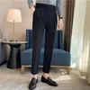 Hög midja Herrklänningsbyxor byxor 2024 Autumn British Style Straight Fit Pant Pants Solid Casual Herrkläder 240506