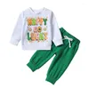 Roupas conjuntos de roupas infantis roupas de patrício de St Patrick roupas de manga comprida letra de camisa imprimindo calças de moletom de calça de primavera Conjunto de roupas