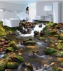 Bakgrundsbilder 3D Waterfall Stream River Stone Floor Tiles Stereoskopisk tapetmålning