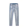 Heren jeans ontwerper lente/zomer dunne high -end Europees slanke fit kleine voeten trendy merk lichtblauwe broek nj41