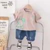 Set di abbigliamento Nuovi bambini in cotone estate in cotone per bambini Shorts orso cartone animato Shorts 2 pezzi/set di tracking in materia di moda per la moda per la moda set casual baby casual set d240514