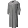 Men's Sleepwear Men V-Neck Linen Robe Roll Up Short Sleeve Solid Long Night Gown Casual Loose Shirt Kaftan Thobe With Pocket