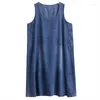 Robes décontractées 2024 Été Vintage femme robe vestidos robe elbise lâche plus taille bleu manche sans manches longues longues