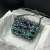 24C Classic Mini Flap Blue Purple Sequins Cosmetic Case Vanity Bags Turn Bucklet Silver Chain Crossbody Handbags Fannny Pack Waist Chest Shimmer Glitter Purse 14CM