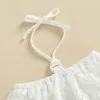 Giyim setleri 1-5 yıllık küçük çocuklar kızlar iki parçalı kıyafetler beyaz dantel yular boyun tişört bel kemeri dekorasyon denim şort