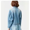 24SS Spring en Autumn Mode Button Flip Collar Bubble Sleeve losse jas top dames korte blauwe denim jasjassen voor vrouwen damesvesten