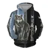 Herren Hoodies Sweatshirts 3D Full Set Wolf Print Herren Kapuze -Sweatshirt im Straßenpunkstil mit Reißverschluss und übergroßer Jacke modisch und Retro -Kleidung