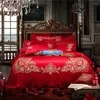 Ensembles de literie 2024 Jacquard Red 10 pièces King Size Cover Cover Set Egyptian Cotton Fabric Luxury Weddinnen