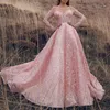 Sparkly Rose Evening Dresses Gold Sequined long sleeve Luxury High Side Split Prom Gown With Detachable Train Long Formal Party Gown 230F