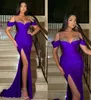 Prom Dresses Party Evening Gown Girls Pageant Formal Mermaid Floor-Length Beaded Satin Plus Size Zipper Lace Up Thigh-High Slits Pleat Spaghetti Crystal Purple