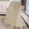 Saias de cintura alta elástica plissada para mulheres na moda Slimmation Slimming comprimento da saia média de roupas femininas