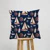 Pillow Marine Pattern Throw Cover Sailboat Wheel Lantern Boat Bottle Sea Star Ocean Home Decor Pillowcase