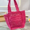 Tote Bag Strawtas Letter enkele schouder Crossbody Tas Handige opslag van zomer strandzakken Lafiet linnen geweven tas met grote capaciteit voor vrije tijd