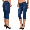 Jeans femminile 2024 Summer Women Ginnee Lunghezza Denim Capri Pants High Wiist Skin Slim Eletly Shorts Stamping senza cuciture