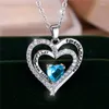 Colliers pendants Collier de coeur de pierre bleu cristal mignon bijoux de mariage vintage pour les femmes cadeaux de la fête des mères