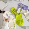 Socks Hosiery Women Korean Style Color Letter Fashion Sports For Girls Breathable Middle Tube Casual Female Crew Funny Drop Delive Dhi0L