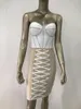 Casual Dresses Women Luxury Sexy Strapless Backless Crystal Sparkly Beige Mini Bodycon Bandage Dress Elegant Evening Club Party