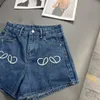 Vrouwen Designer Letters Skinny Jeans Short Young Girl Sex Mini Hot Pants Thongs Casual Summer Cool Sexy Party Borduurde brede been Denim Fashion Hotpants