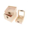 Boîtes de rangement en bois de bijoux en bois en bois nature avec couvercle multifonction carré artisanat à charnière pour décoration