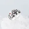 Cluster Rings Sole Memory Retro Zircon Elephant Thailand Auspicious Silver Color Female Resizable Opening SRI656