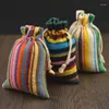 Present wrap bolsa de lino a rayas con cordn 10x14cm joyera yute regalo soporte emalaje granos caf caramelo