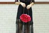 Satin Rose Abend Clutch Bag Designer Dinnerparty Hochzeitsblume Purpur rot 240506