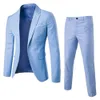 Formeel pak 2 stuks blazer broek Koreaanse stijl vaste kleur met één borte lente herfstknoppen formeel pak bruiloft bruidegompak 240513