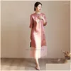 민족 의류 2023 전통 중국 꽃 치즈 삼 빈티지 만다린 칼라 Qipao 전국 이브닝 드레스 민속 스타일 쉬폰 DHG1T