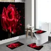 Shower Curtains Spring Flower Color Rose Floral Bathroom Decor Sets Non-slip Carpet Toilet Bath Mat Flannel Rugs Washable Fabric